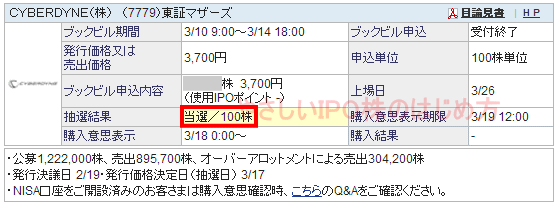 サイバーダインIPO当選画像