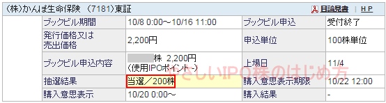 かんぽ生命保険IPO当選（SBI証券）