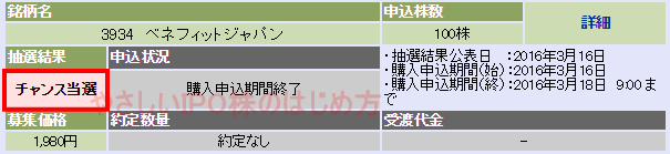 ベネフィットジャパン当選（大和証券）
