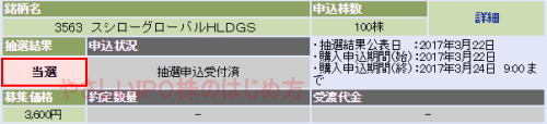 スシローグローバルホールディングスIPO当選（大和証券）