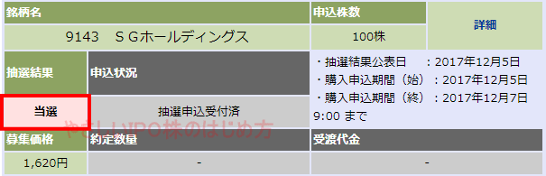 社名IPO当選（○○証券）