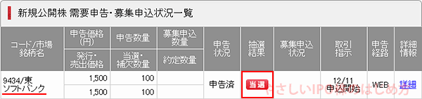 SMBC日興証券IPO当選