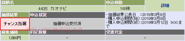 社名IPO当選（○○証券）