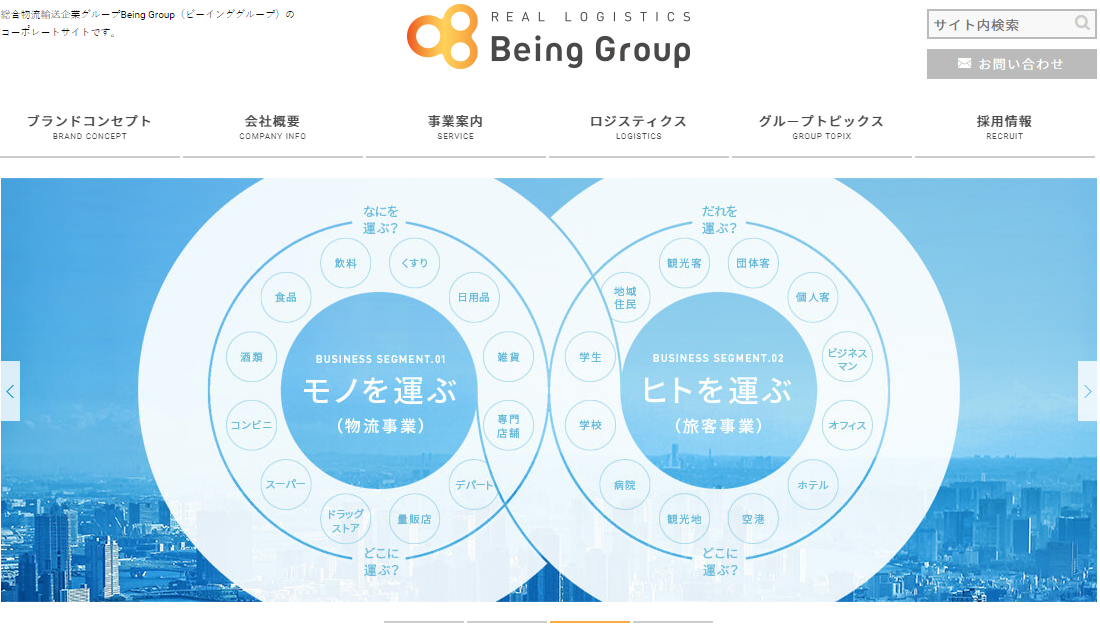 ビーイングホールディングスのホームページ画像