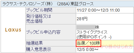 ラクサス・テクノロジーズ当選画像