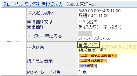 グローバル・ワン不動産投資法人当選画像