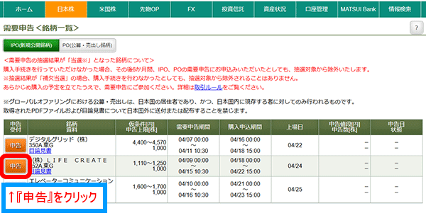 現在取扱中のIPO銘柄一覧