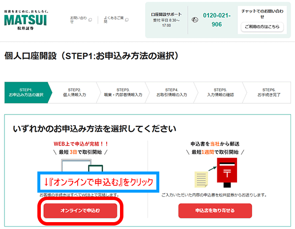 申込み方法の選択画面