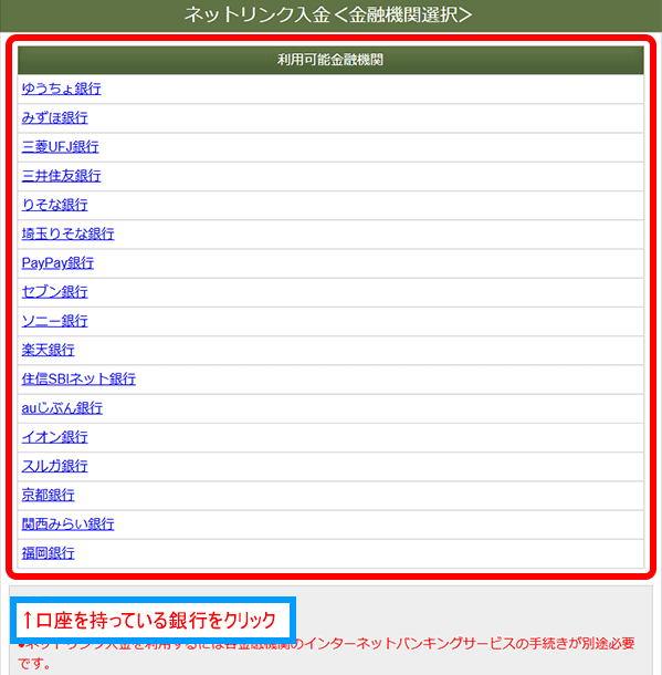 ネットリンク入金画面