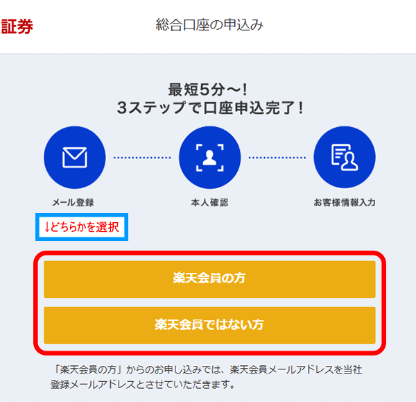 楽天会員かどうかの選択画面