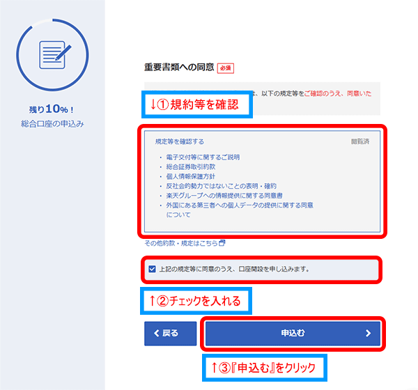 重要書類への同意画面